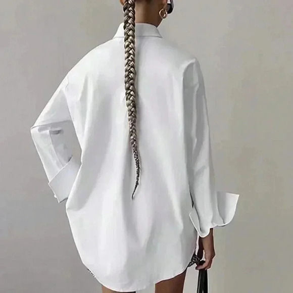 White Casual Women's Loose Long Sleeved Shirt - Picture 2 of 3